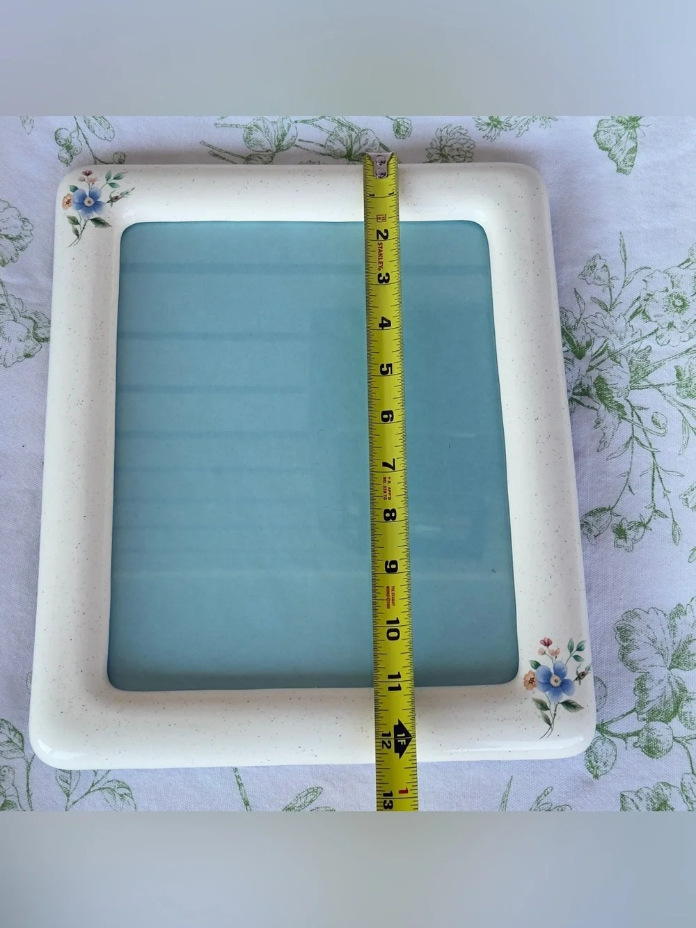 Vintage Glossy White Ceramic Picture Frame, Large Floral 1970s Cottagecore Frame